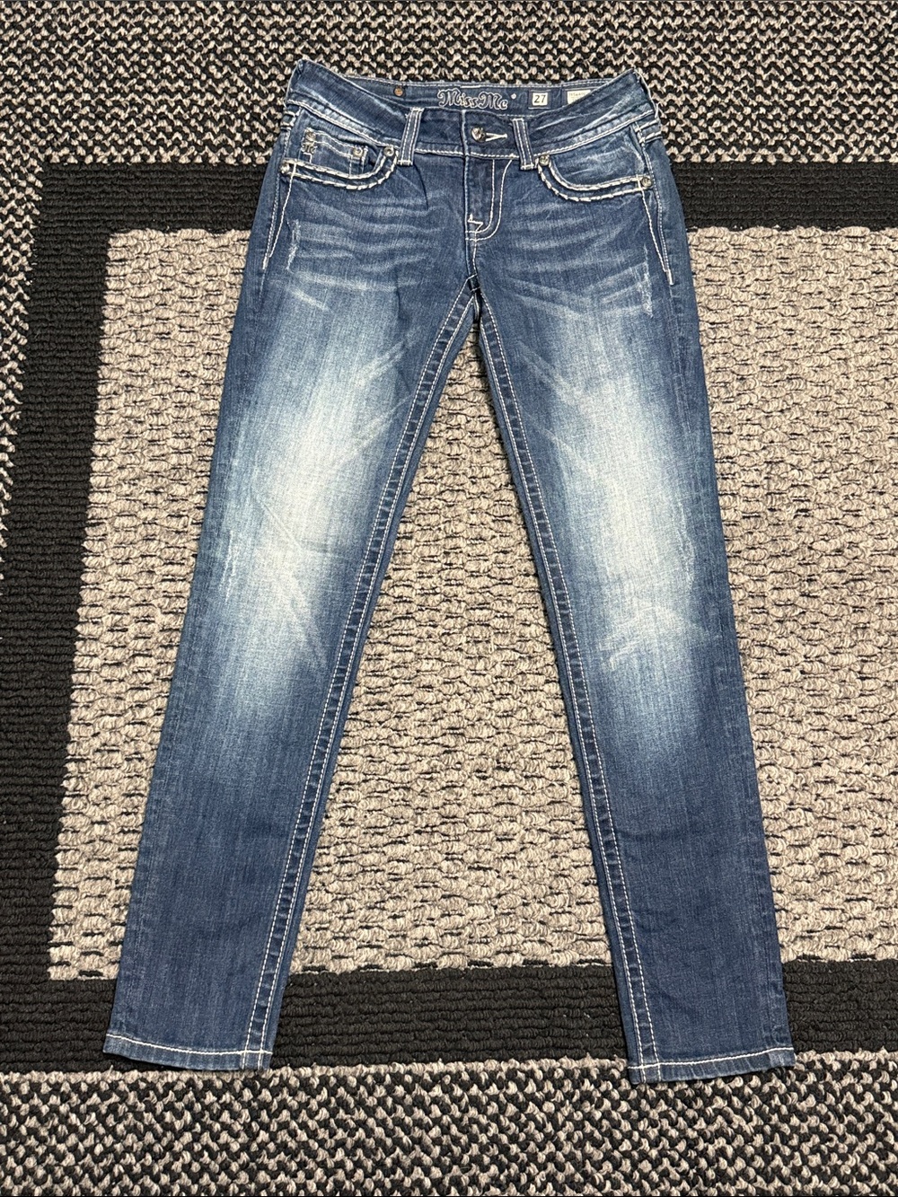 Miss Me Skinny Jeans 27 Rhinestone Sequin Embellished Flap Pocket Western Y2K